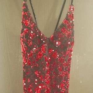 Red Sequined Mini Dress